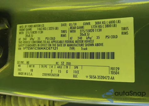 2019 Ford F-150 Xlt from USA, damaged, VIN 1FTEW1C56KKC67121